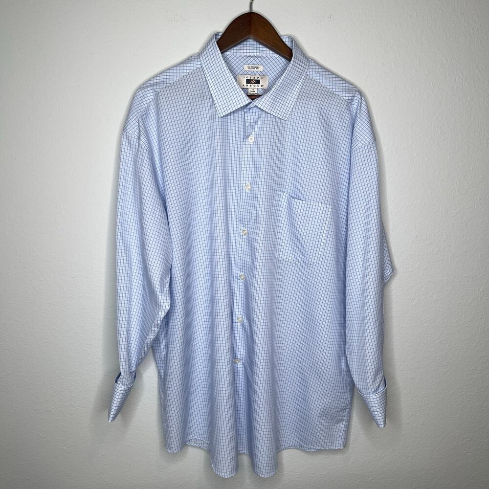 Joseph Abboud Men’s Blue Check Dress Shirt Long Sleeve Button Down Cuff Link